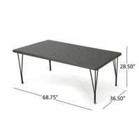 Outdoor Dining Table, 69 Inch Rectangular, Iron Legs, Multibrown Wicker  -BM321584
