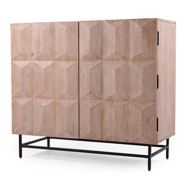38 Inch Sideboard Cabinet Console, 2 Doors, 4 Shelves, Brown Mango Wood