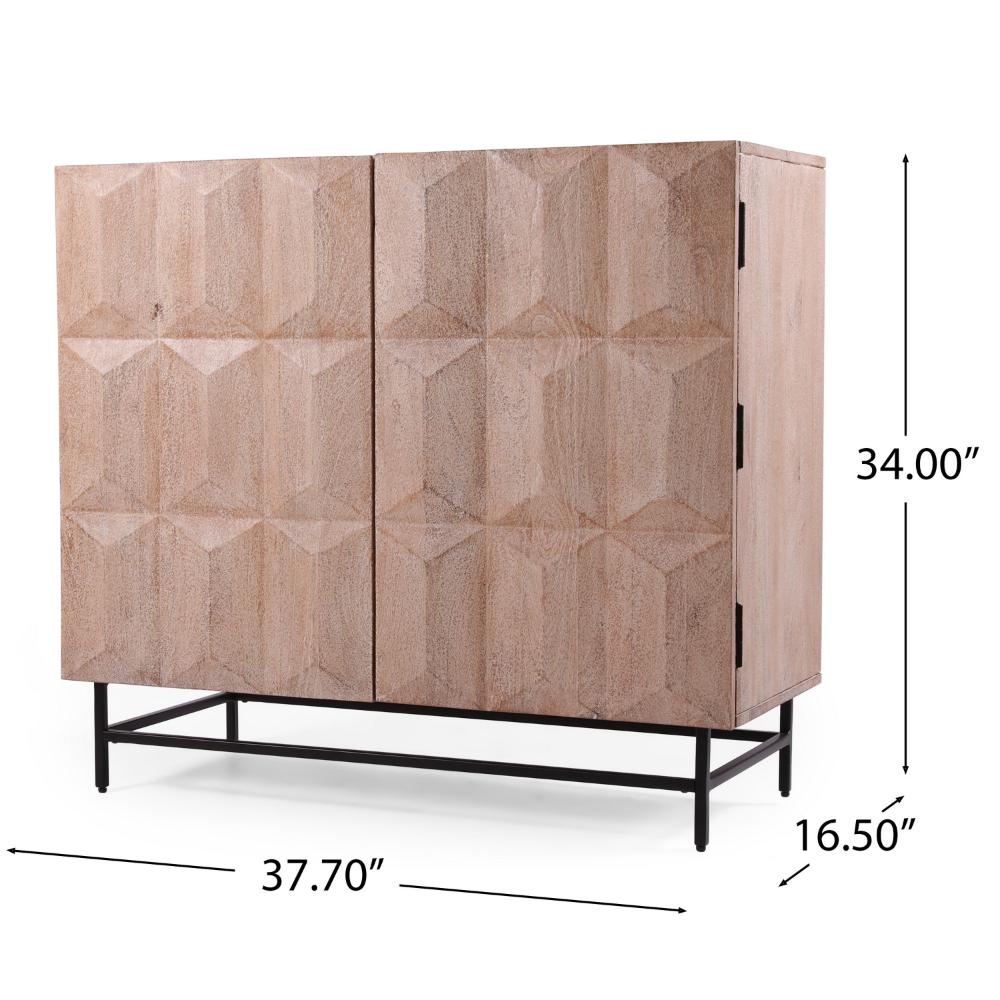 38 Inch Sideboard Cabinet Console, 2 Doors, 4 Shelves, Brown Mango Wood -BM321585