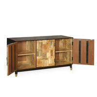 Sideboard Console, 3 Doors, 55 Inch Brass Taper Legs, Walnut Mango Wood -BM321587