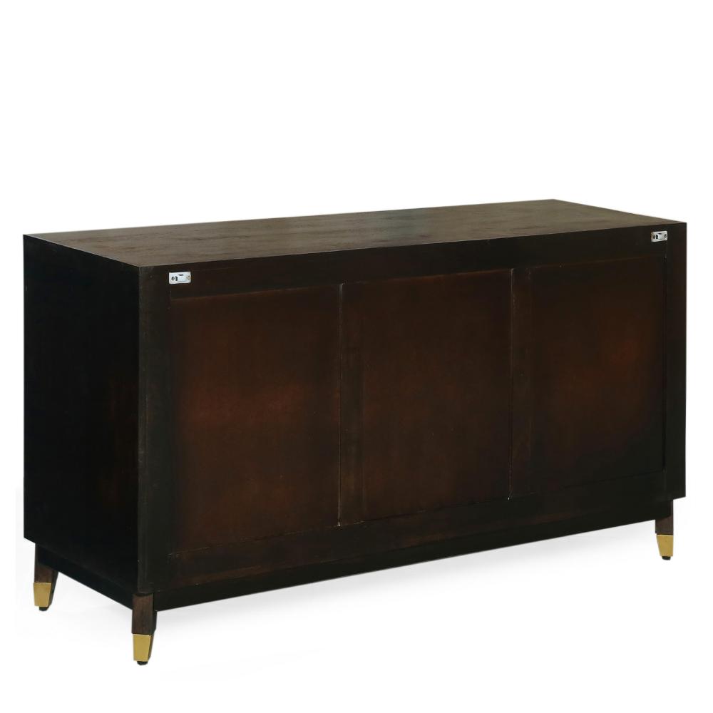 Sideboard Console, 3 Doors, 55 Inch Brass Taper Legs, Walnut Mango Wood -BM321587