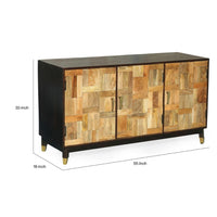 Sideboard Console, 3 Doors, 55 Inch Brass Taper Legs, Walnut Mango Wood -BM321587