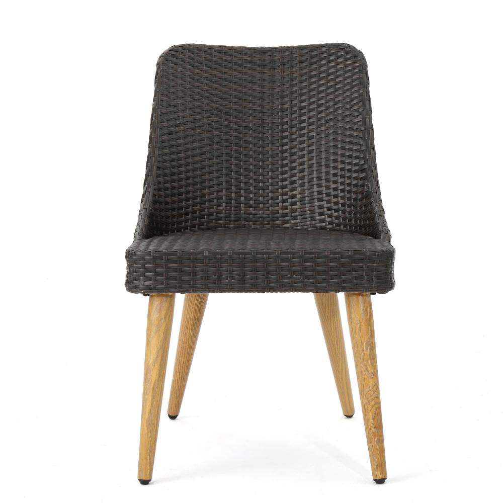 Patio Dining Chair with Light Brown Legs, Iron Frame, Outdoor Wicker Rattan -BM321588