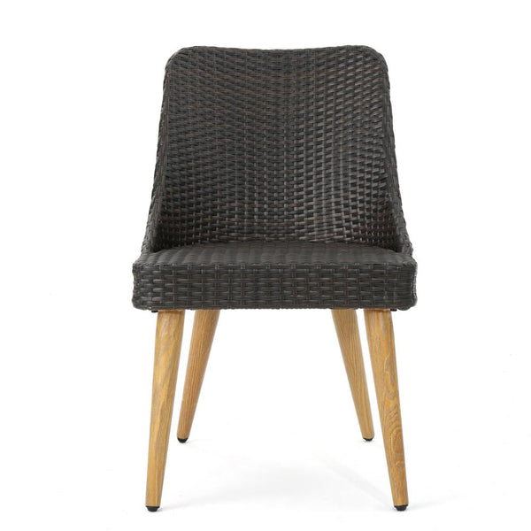 Patio Dining Chair with Light Brown Legs, Iron Frame, Outdoor Wicker Rattan -BM321588