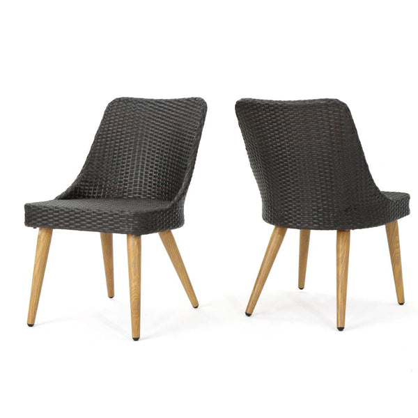 Patio Dining Chair with Light Brown Legs, Iron Frame, Outdoor Wicker Rattan