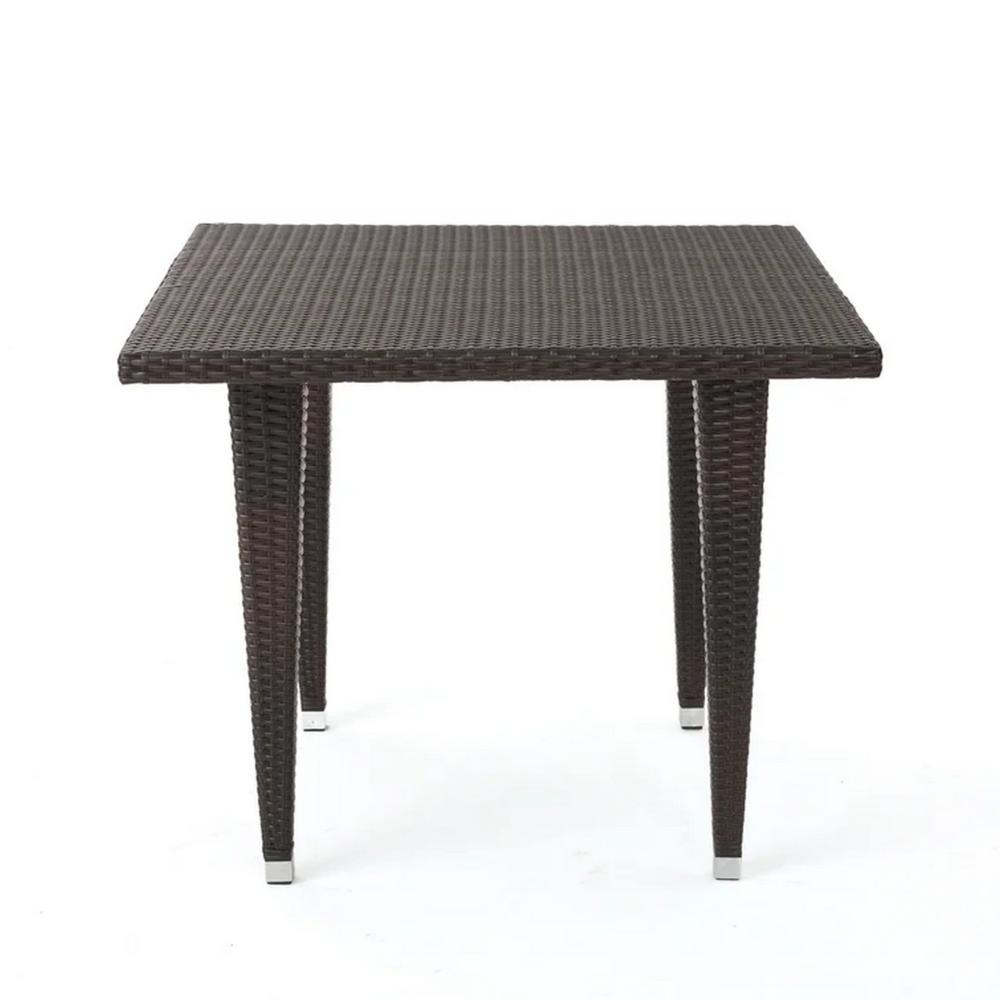 Miny Outdoor Square Dining Table, 35 Inch Iron, Multi Brown Wicker Rattan -BM321589
