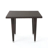 Miny Outdoor Square Dining Table, 35 Inch Iron, Multi Brown Wicker Rattan -BM321589