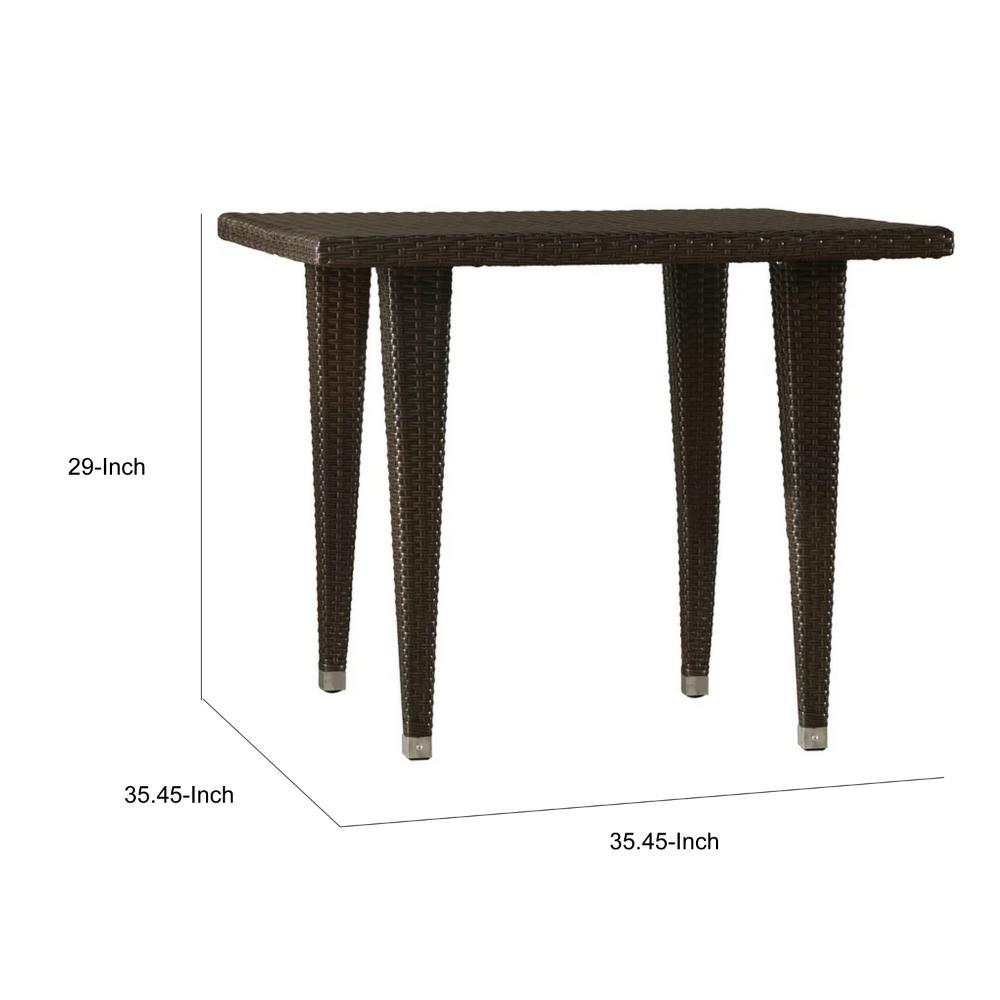 Miny Outdoor Square Dining Table, 35 Inch Iron, Multi Brown Wicker Rattan -BM321589