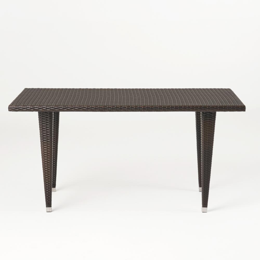 Miny Outdoor Rectangle Dining Table, 59 Inch Iron, Brown Wicker Rattan -BM321591