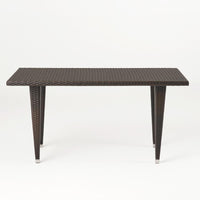 Miny Outdoor Rectangle Dining Table, 59 Inch Iron, Brown Wicker Rattan -BM321591