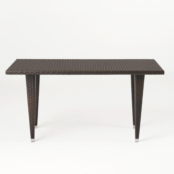Miny Outdoor Rectangle Dining Table, 59 Inch Iron, Brown Wicker Rattan -BM321591