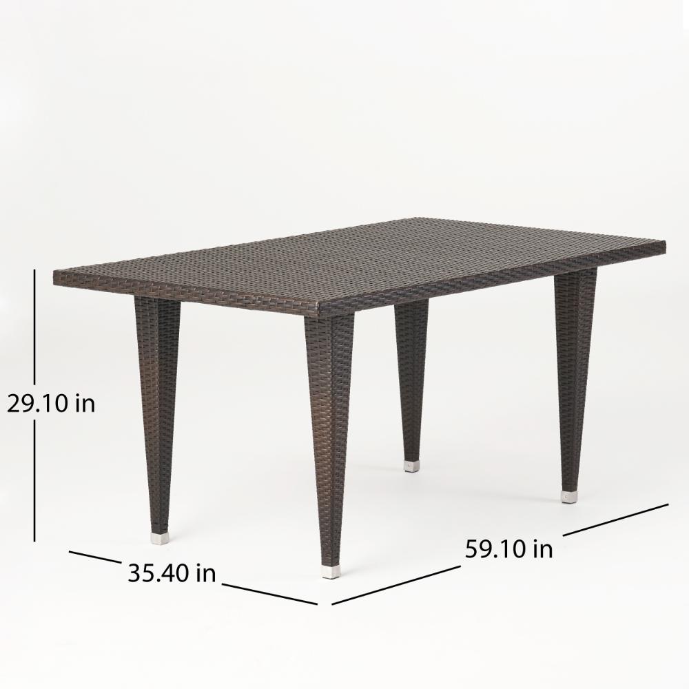 Miny Outdoor Rectangle Dining Table, 59 Inch Iron, Brown Wicker Rattan -BM321591