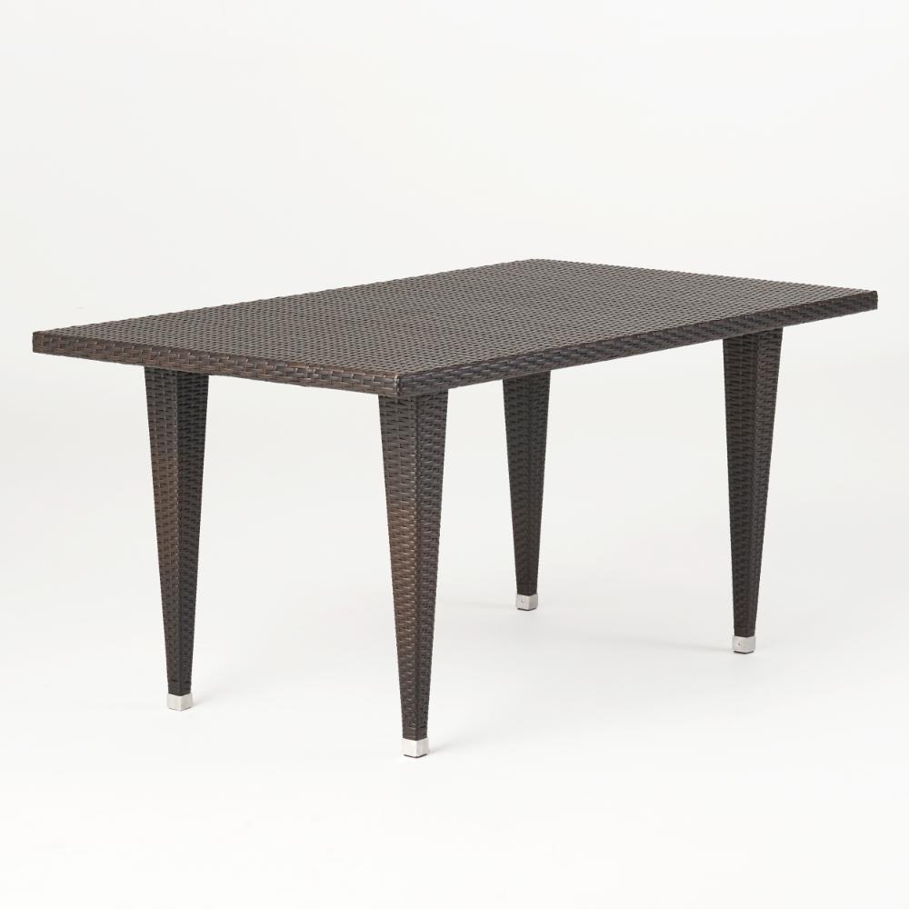 Miny Outdoor Rectangle Dining Table, 59 Inch Iron, Brown Wicker Rattan