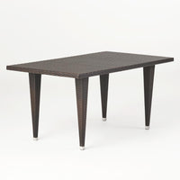 Miny Outdoor Rectangle Dining Table, 59 Inch Iron, Brown Wicker Rattan