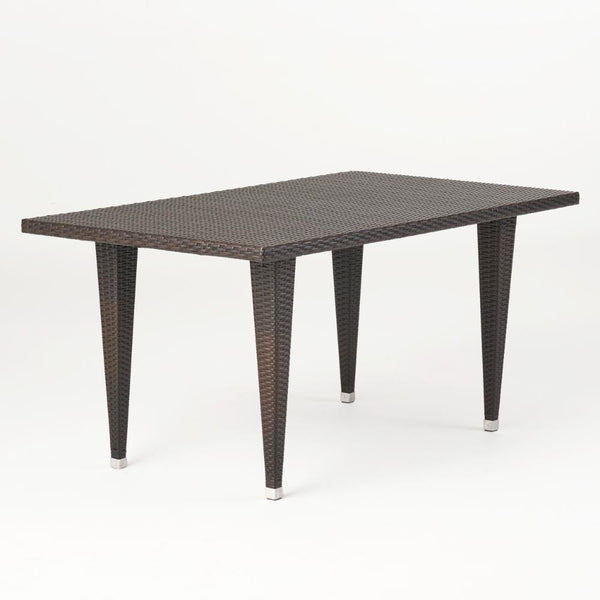 Miny Outdoor Rectangle Dining Table, 59 Inch Iron, Brown Wicker Rattan