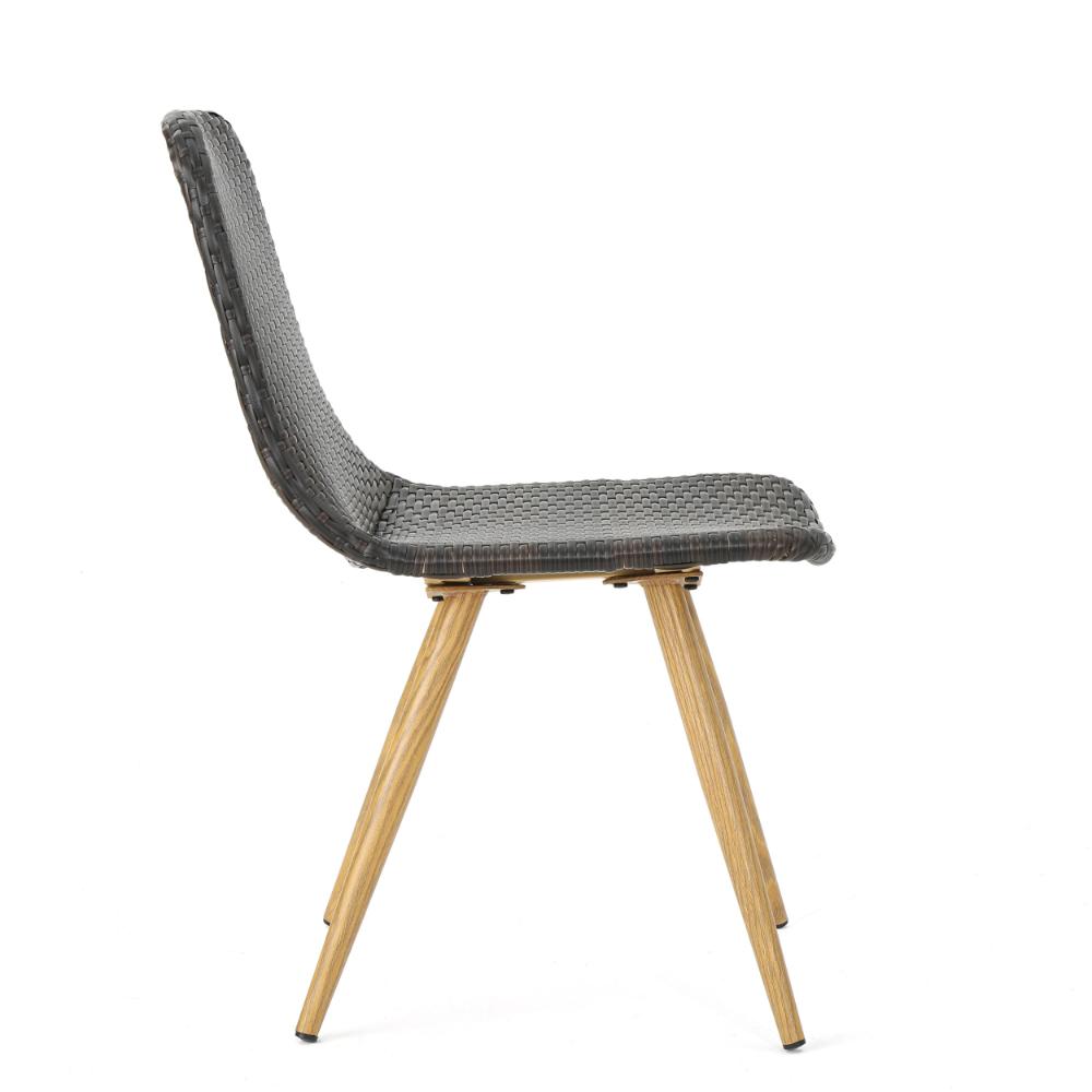 Illa Side Dining Chair, Modern Style Iron Legs, Dark Gray Wicker Rattan -BM321592