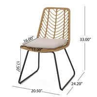 Side Dining Chair Set of 2, Black Metal, White Fabric, Brown Wicker Rattan -BM321594