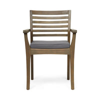 Dining Chair, Slatted Back, Modern, Teak Brown Acacia Wood, Gray Fabric -BM321595