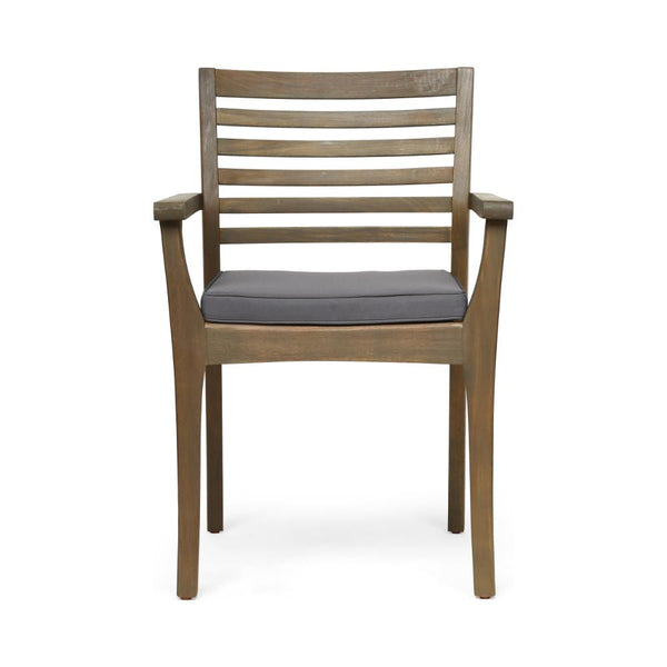 Dining Chair, Slatted Back, Modern, Teak Brown Acacia Wood, Gray Fabric -BM321595