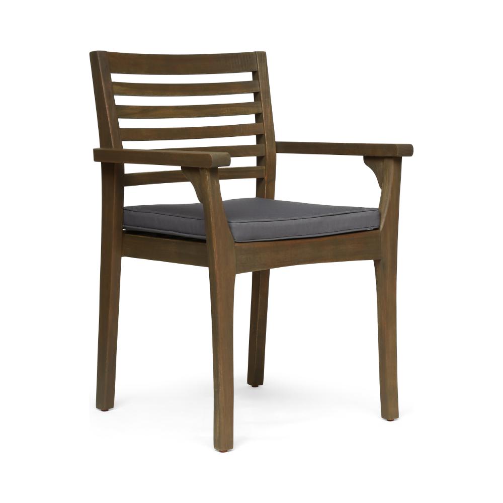 Dining Chair, Slatted Back, Modern, Teak Brown Acacia Wood, Gray Fabric -BM321595