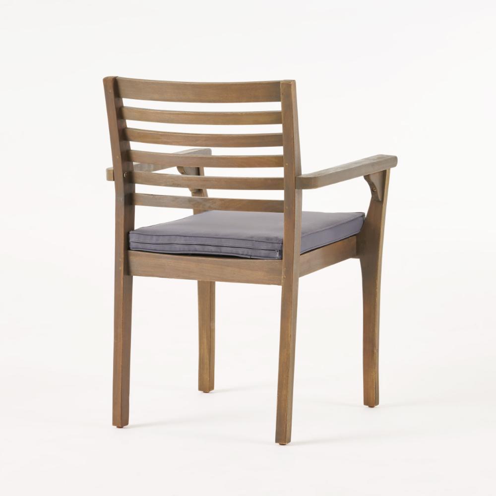 Dining Chair, Slatted Back, Modern, Teak Brown Acacia Wood, Gray Fabric -BM321595