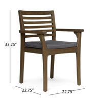 Dining Chair, Slatted Back, Modern, Teak Brown Acacia Wood, Gray Fabric -BM321595