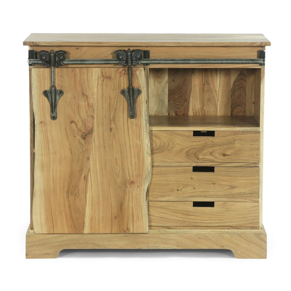 Sliding Live Edge Sideboard Cabinet, 3 Door, 39 Inch, Natural Acacia Wood -BM321596