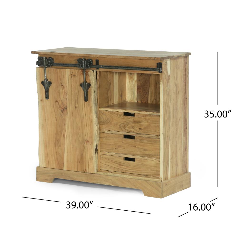 Sliding Live Edge Sideboard Cabinet, 3 Door, 39 Inch, Natural Acacia Wood -BM321596