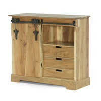 Sliding Live Edge Sideboard Cabinet, 3 Door, 39 Inch, Natural Acacia Wood
