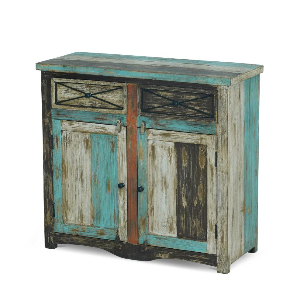Ryna Sideboard Cabinet, 2 Drawers, 2 Doors, Boatwood Style Brown Mango Wood