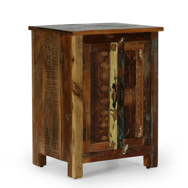 Sideboard Cabinet with 2 Doors, 31 Inch, Natural Brown Distressed Wood