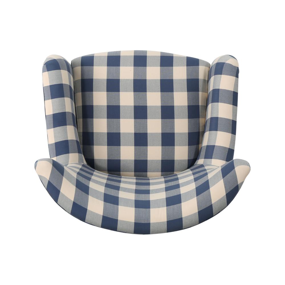 Riyank Accent Armchair, Classic Wingback Blue and White Checkered Print -BM321606