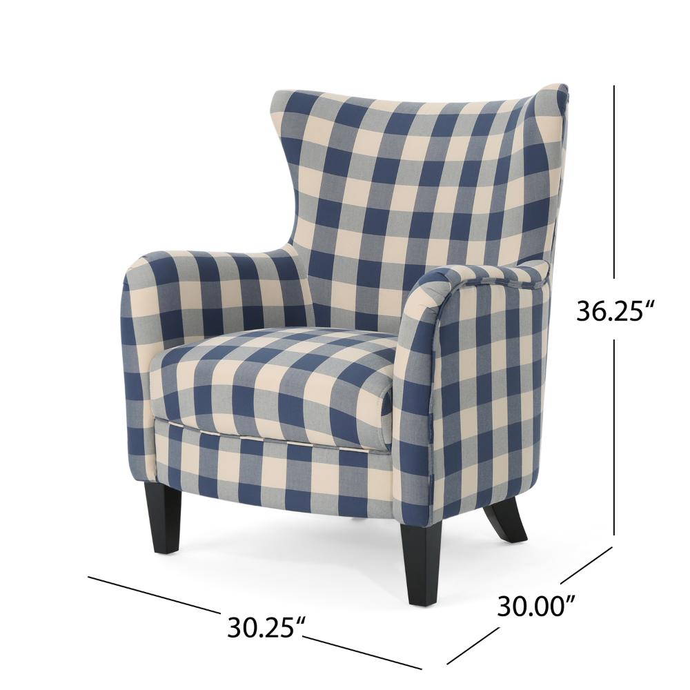 Riyank Accent Armchair, Classic Wingback Blue and White Checkered Print -BM321606