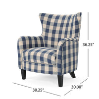 Riyank Accent Armchair, Classic Wingback Blue and White Checkered Print -BM321606