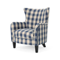 Riyank Accent Armchair, Classic Wingback Blue and White Checkered Print