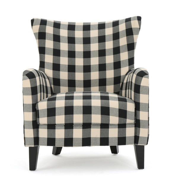 Riyank Accent Armchair, Classic Wingback Black and White Checkered Pattern -BM321607