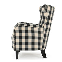 Riyank Accent Armchair, Classic Wingback Black and White Checkered Pattern -BM321607