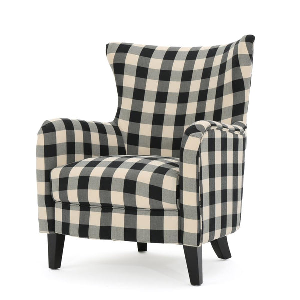 Riyank Accent Armchair, Classic Wingback Black and White Checkered Pattern