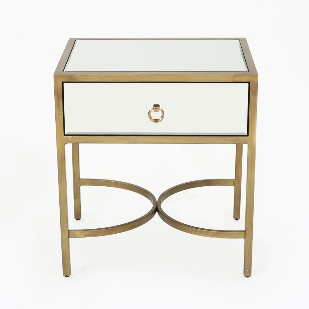 George Side End Table, 1 Drawer, Iron Gold Accents, Rectangular 20 Inch -BM321614