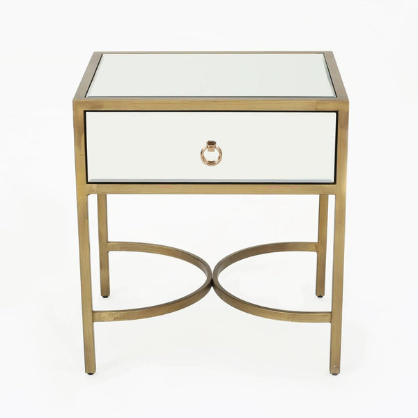George Side End Table, 1 Drawer, Iron Gold Accents, Rectangular 20 Inch -BM321614