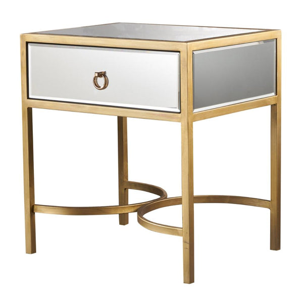 George Side End Table, 1 Drawer, Iron Gold Accents, Rectangular 20 Inch -BM321614