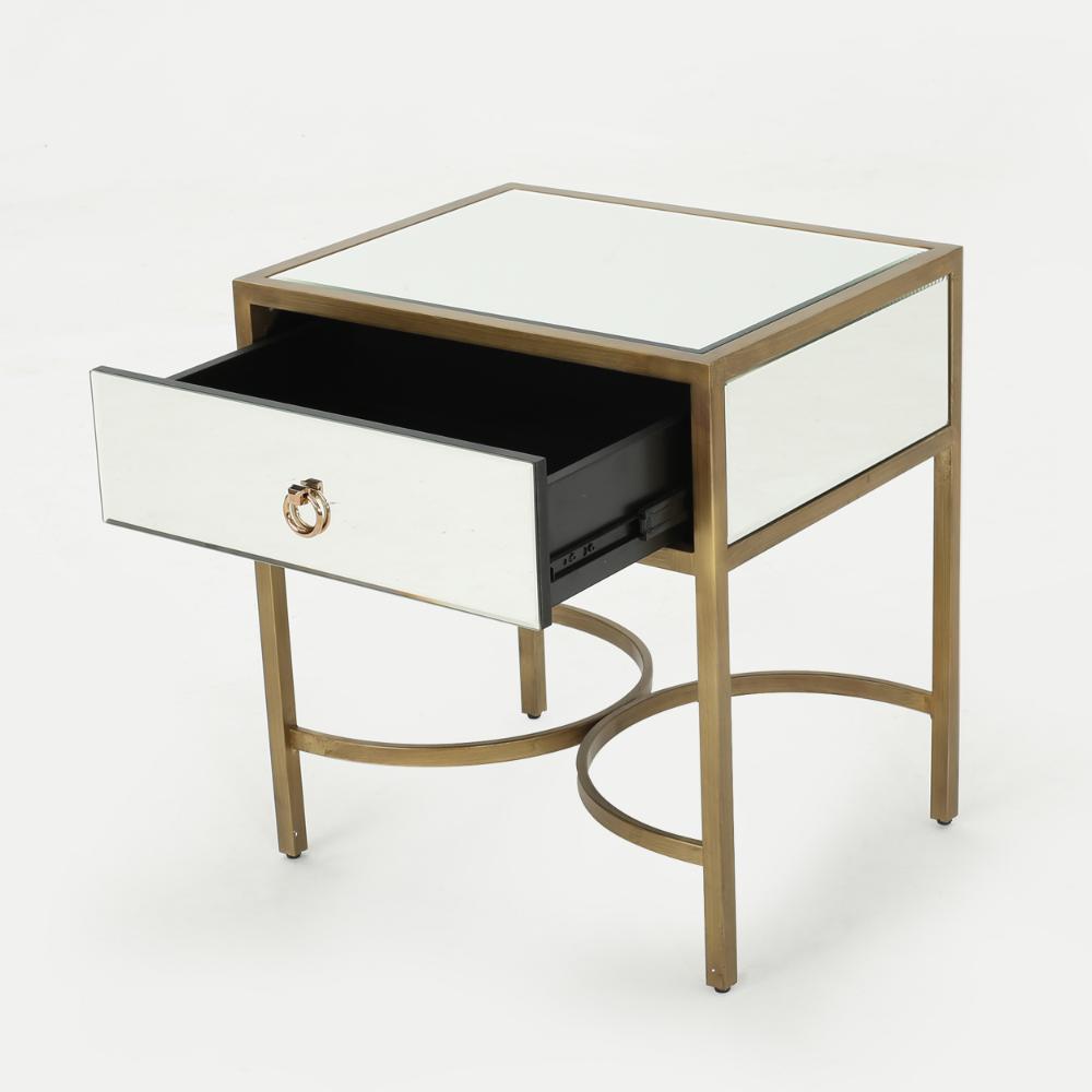George Side End Table, 1 Drawer, Iron Gold Accents, Rectangular 20 Inch -BM321614