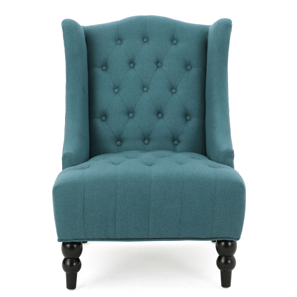 Todd Accent Chair, Teal Blue Button Tufted Fabric, Classic Wingback Design -BM321616