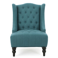 Todd Accent Chair, Teal Blue Button Tufted Fabric, Classic Wingback Design -BM321616