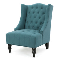 Todd Accent Chair, Teal Blue Button Tufted Fabric, Classic Wingback Design -BM321616