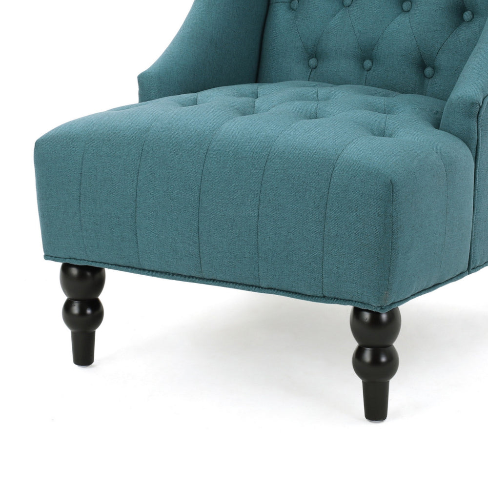Todd Accent Chair, Teal Blue Button Tufted Fabric, Classic Wingback Design -BM321616