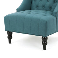 Todd Accent Chair, Teal Blue Button Tufted Fabric, Classic Wingback Design -BM321616