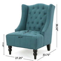 Todd Accent Chair, Teal Blue Button Tufted Fabric, Classic Wingback Design -BM321616