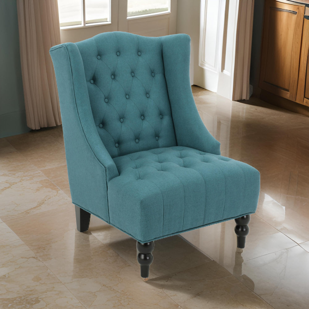 Todd Accent Chair, Teal Blue Button Tufted Fabric, Classic Wingback Design -BM321616