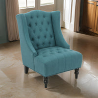 Todd Accent Chair, Teal Blue Button Tufted Fabric, Classic Wingback Design -BM321616